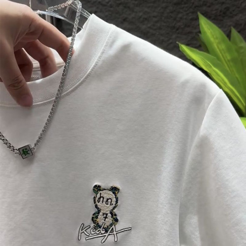 夏季男士時尚休閒圓領短袖T恤男發泡印花打底衫潮流個性刺綉半袖