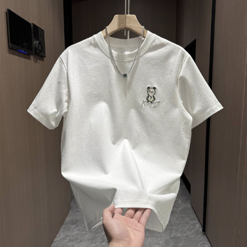 夏季男士時尚休閒圓領短袖T恤男發泡印花打底衫潮流個性刺綉半袖