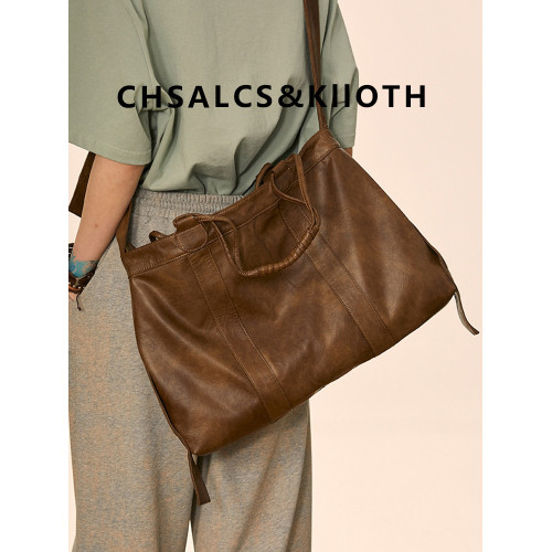 【三川田】無性別主義植鞣皮托特包大容量慵懶風斜後後背包通勤包