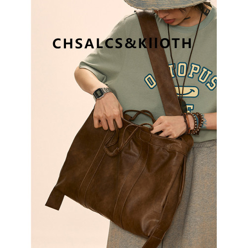 【三川田】無性別主義植鞣皮托特包大容量慵懶風斜後後背包通勤包