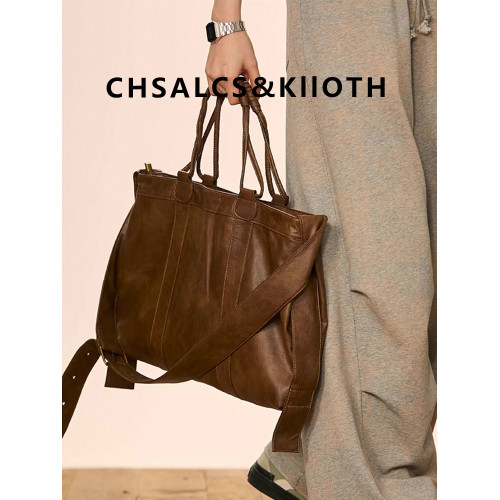 【三川田】無性別主義植鞣皮托特包大容量慵懶風斜後後背包通勤包