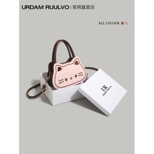 UR可愛卡通貓咪馬鞍包女2025新款小衆設計粉色精緻迷你手提斜後後背包