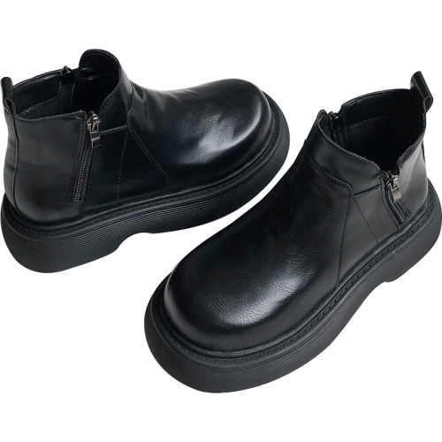 復古英倫風雙拉鍊馬丁靴女2025新款秋冬巨好看小個子厚底加絨短靴