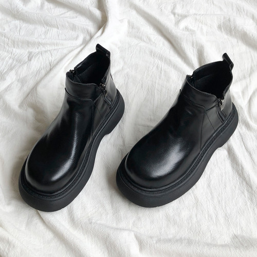 復古英倫風雙拉鍊馬丁靴女2025新款秋冬巨好看小個子厚底加絨短靴