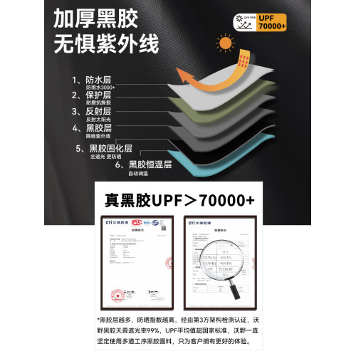 沃野戶外6*8米全遮光黑膠天幕露營沙灘加厚涼棚防雨防曬20-30人 沃野戶外6*8米全遮光黑膠天幕露營沙灘加厚涼棚防雨防曬20-30人