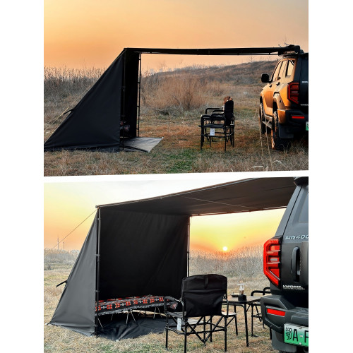 簡森戶外黑化黑膠車邊帳拓展宇宙三角庇護所帳篷天幕側帳布房遮陽