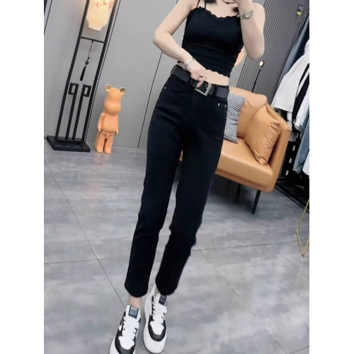 黑色菸琯直筒牛仔褲女春秋2026年春季新款小個子女士顯瘦法棍褲子