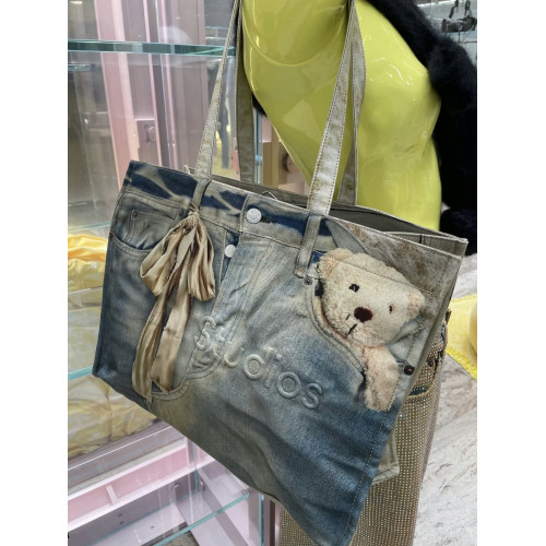 【隨意對比】AC風格新款3D打印小熊牛仔包單肩手提托特包男女同款