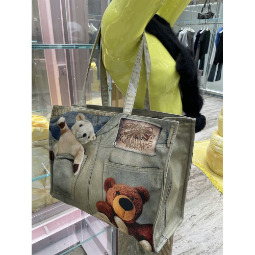 【隨意對比】AC風格新款3D打印小熊牛仔包單肩手提托特包男女同款