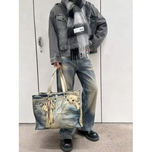 【隨意對比】AC風格新款3D打印小熊牛仔包單肩手提托特包男女同款