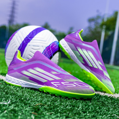 亞馬爾足球鞋男速度戰靴AG釘無鞋帶低幫碎釘比賽粉色f50裝備訓練