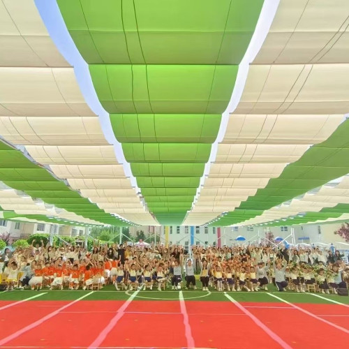 戶外波浪遮陽棚操場遮陽棚遮陽棚伸縮式遮陽網幼兒園波浪遮全自動