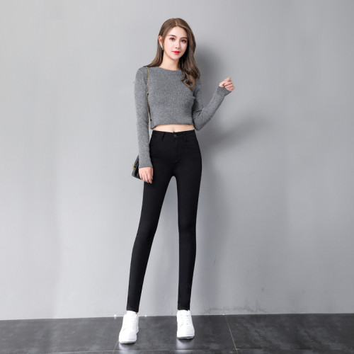 黑色牛仔褲女九分2025年春秋新款高腰大彈力加絨緊身顯瘦小腳長褲 黑色牛仔褲女九分2025年春秋新款高腰大彈力加絨緊身顯瘦小腳長褲