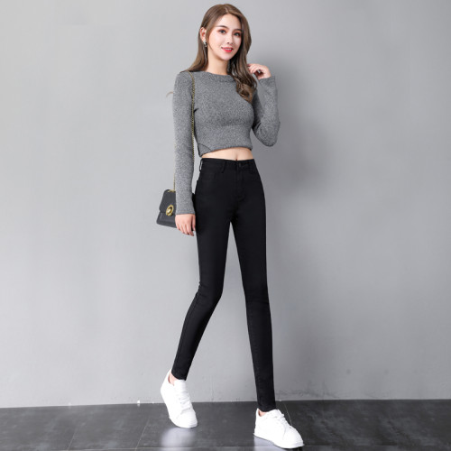 黑色牛仔褲女九分2025年春秋新款高腰大彈力加絨緊身顯瘦小腳長褲 黑色牛仔褲女九分2025年春秋新款高腰大彈力加絨緊身顯瘦小腳長褲