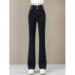 高腰微喇牛仔褲女2025秋冬季新款加絨松緊腰彈力修身馬蹄喇叭長褲