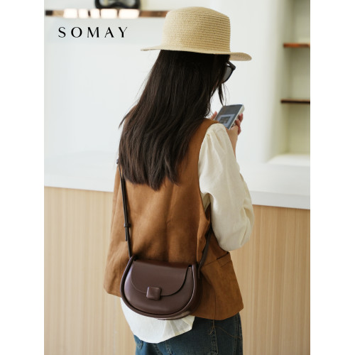 馬鞍包包女士2026新款棕色百搭單肩斜後後背包高級感小衆質感休閒女包