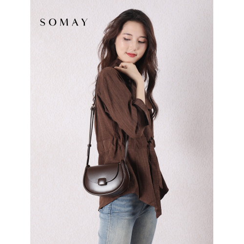 馬鞍包包女士2026新款棕色百搭單肩斜後後背包高級感小衆質感休閒女包