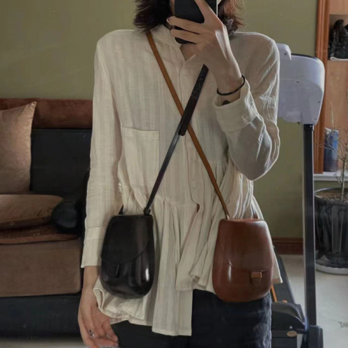 意大利小衆設計師男女通用真皮馬鞍包復古單肩斜後後背包迷你小貝殼包