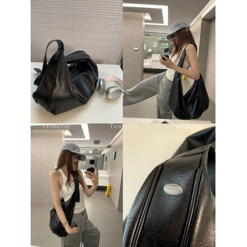 十一石 搭配王！ 大容量黑色餃子包女復古高級感休閒單肩斜後後背包ll