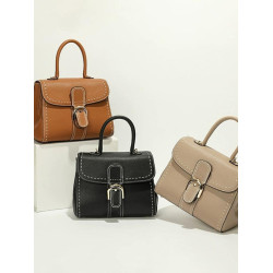 斜後後背包女包洋氣小方包手提包凱莉包包高級感馬鞍包包馬蹄釦真皮包