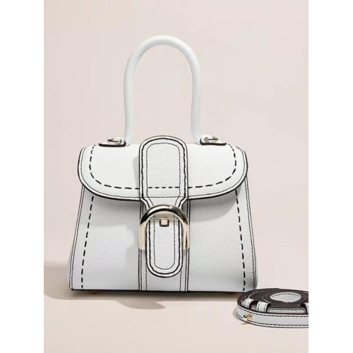 斜後後背包女包洋氣小方包手提包凱莉包包高級感馬鞍包包馬蹄釦真皮包