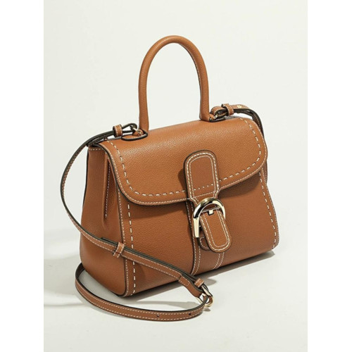 斜後後背包女包洋氣小方包手提包凱莉包包高級感馬鞍包包馬蹄釦真皮包