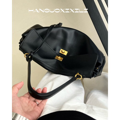 韓國西西裡 2025春夏新款鎖釦凱莉包牛皮慵懶感大容量通勤手提包