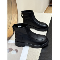 圓頭增高時髦拼接切爾西短靴女2025新款秋冬粗跟厚底名媛風瘦瘦靴