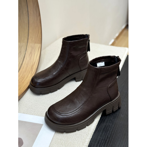 圓頭增高時髦拼接切爾西短靴女2025新款秋冬粗跟厚底名媛風瘦瘦靴