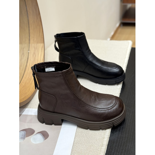 圓頭增高時髦拼接切爾西短靴女2025新款秋冬粗跟厚底名媛風瘦瘦靴