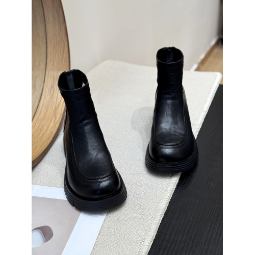 圓頭增高時髦拼接切爾西短靴女2025新款秋冬粗跟厚底名媛風瘦瘦靴