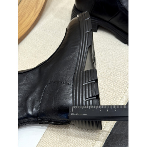 圓頭增高時髦拼接切爾西短靴女2025新款秋冬粗跟厚底名媛風瘦瘦靴