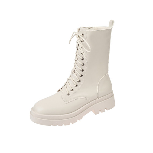 厚底馬丁靴女2026新款英倫風短靴秋冬加絨黑色白色中筒單靴側拉鍊