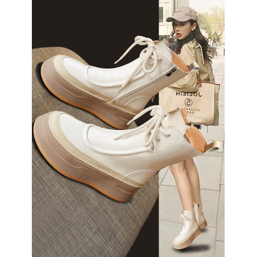 白色厚底馬丁靴女款2026新款秋季爆款小個子增高中筒靴真皮短靴子