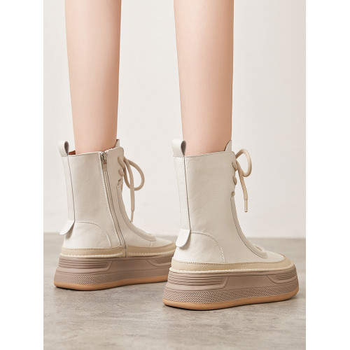 白色厚底馬丁靴女款2026新款秋季爆款小個子增高中筒靴真皮短靴子