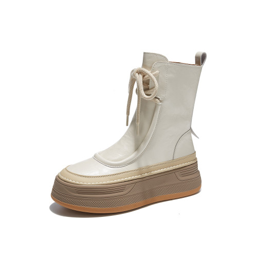 白色厚底馬丁靴女款2026新款秋季爆款小個子增高中筒靴真皮短靴子