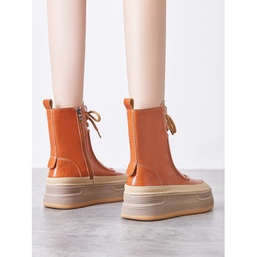 白色厚底馬丁靴女款2026新款秋季爆款小個子增高中筒靴真皮短靴子