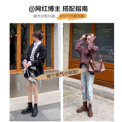 真皮馬丁靴女英倫風2025新款厚底爆款顯瘦瘦靴秋冬內增高黑色短靴