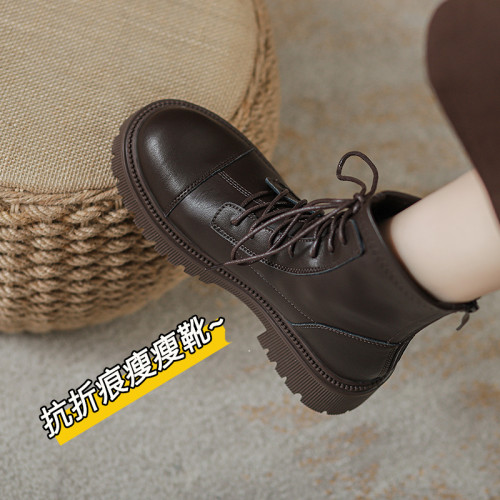 真皮馬丁靴女英倫風2025新款厚底爆款顯瘦瘦靴秋冬內增高黑色短靴 真皮馬丁靴女英倫風2025新款厚底爆款顯瘦瘦靴秋冬內增高黑色短靴