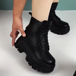 品牌真皮厚底內增高馬丁靴女2025秋冬新款加絨保暖棉鞋防滑短靴女