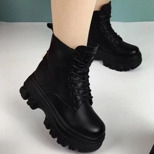 品牌真皮厚底內增高馬丁靴女2025秋冬新款加絨保暖棉鞋防滑短靴女