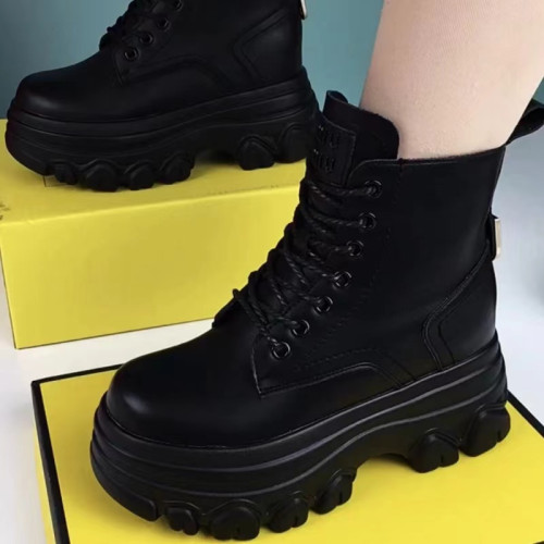 品牌真皮厚底內增高馬丁靴女2025秋冬新款加絨保暖棉鞋防滑短靴女