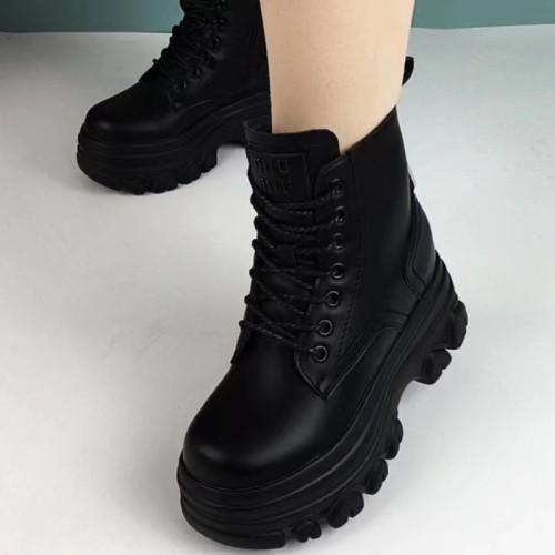 品牌真皮厚底內增高馬丁靴女2025秋冬新款加絨保暖棉鞋防滑短靴女