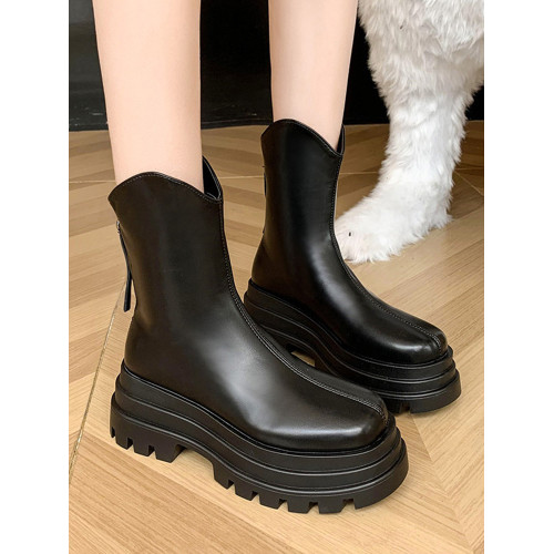 白色小個子厚底增高馬丁靴女英倫2026春季單靴V口顯瘦切爾西短靴