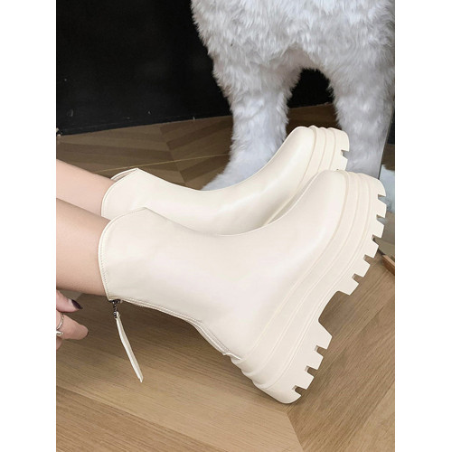 白色小個子厚底增高馬丁靴女英倫2026春季單靴V口顯瘦切爾西短靴