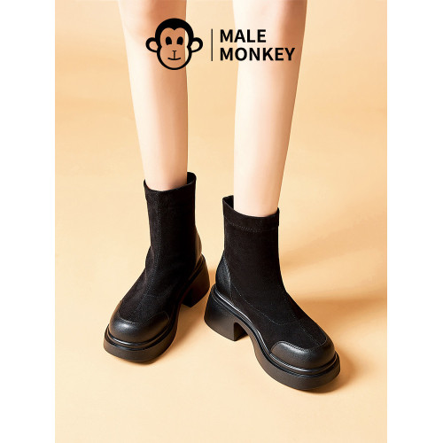 明星代言 公猴高跟瘦瘦靴厚底增高馬丁靴女秋冬美拉德短靴襪子靴