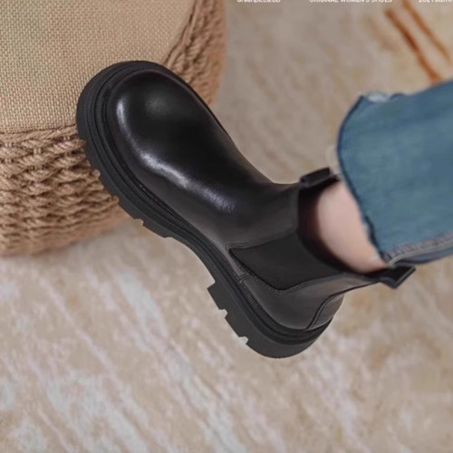 棕色切爾西短靴女2026新款秋冬菸筒靴英倫風厚底馬丁靴加絨瘦瘦靴