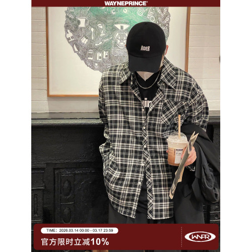 19studio WAYNEPRINCE經典百搭款復古黑白格子襯衫男寬鬆襯衣外套 19studio WAYNEPRINCE經典百搭款復古黑白格子襯衫男寬鬆襯衣外套