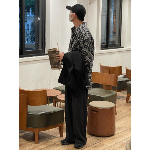 19studio WAYNEPRINCE經典百搭款復古黑白格子襯衫男寬鬆襯衣外套 19studio WAYNEPRINCE經典百搭款復古黑白格子襯衫男寬鬆襯衣外套