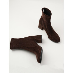 小克拉韓版7cm高跟絨面短靴女不累腳粗跟彈力瘦瘦靴時尚百搭襪靴